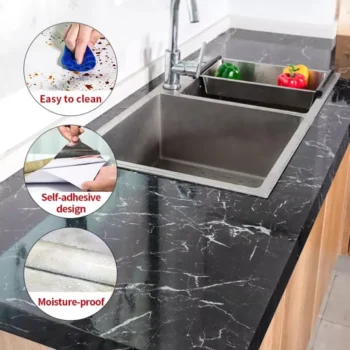 Self Adhesive Black Marble Sheet Sticker For Kitchen, Cupboard, Wall ? Anti Oil And Heat Resistant Wallpaper (60*200 cm)