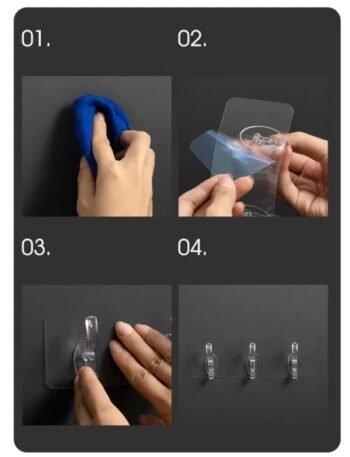 6 Row Transparent Self-Adhesive Wall Hooks ? Multi-Purpose Clothes, Coats, Towels, Keys, Kitchen & Bathroom Storage Rack