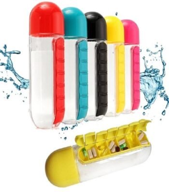 2-in-1 Medicine Organizer with Water Bottle ? 7 Days Pill Box, 600ml BPA-Free Drinking Bottle, Removable Cup, Compact Travel Pill Planner for Kids, Adults & Elderly